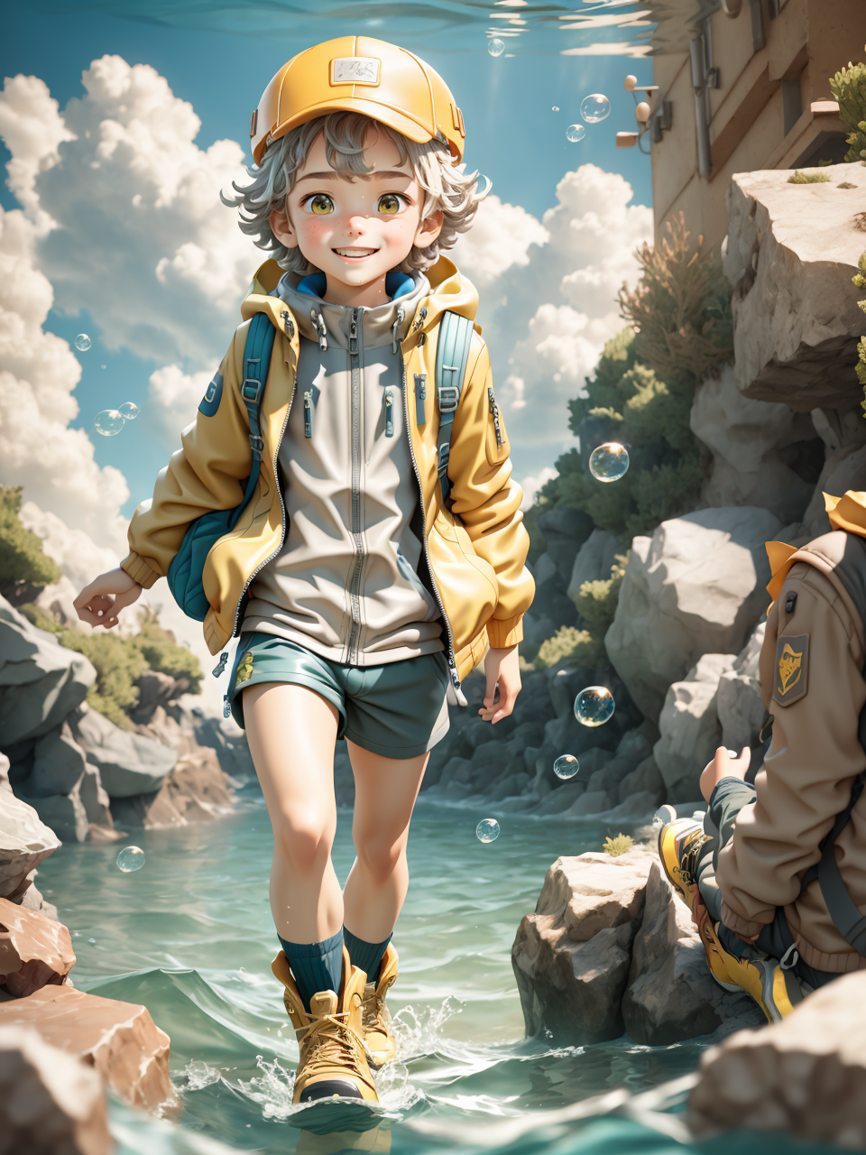 85309-2476688441-Jacket,shirt,a boy,solo,male focus,backpack,(swimming in the sea action_1.3),spitting bubbles in the mouth,gray hair,brown eyes,.png